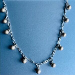 Vintage Paperclip Sterling Silver Chain Necklace With Gold Tone Ball Cha…